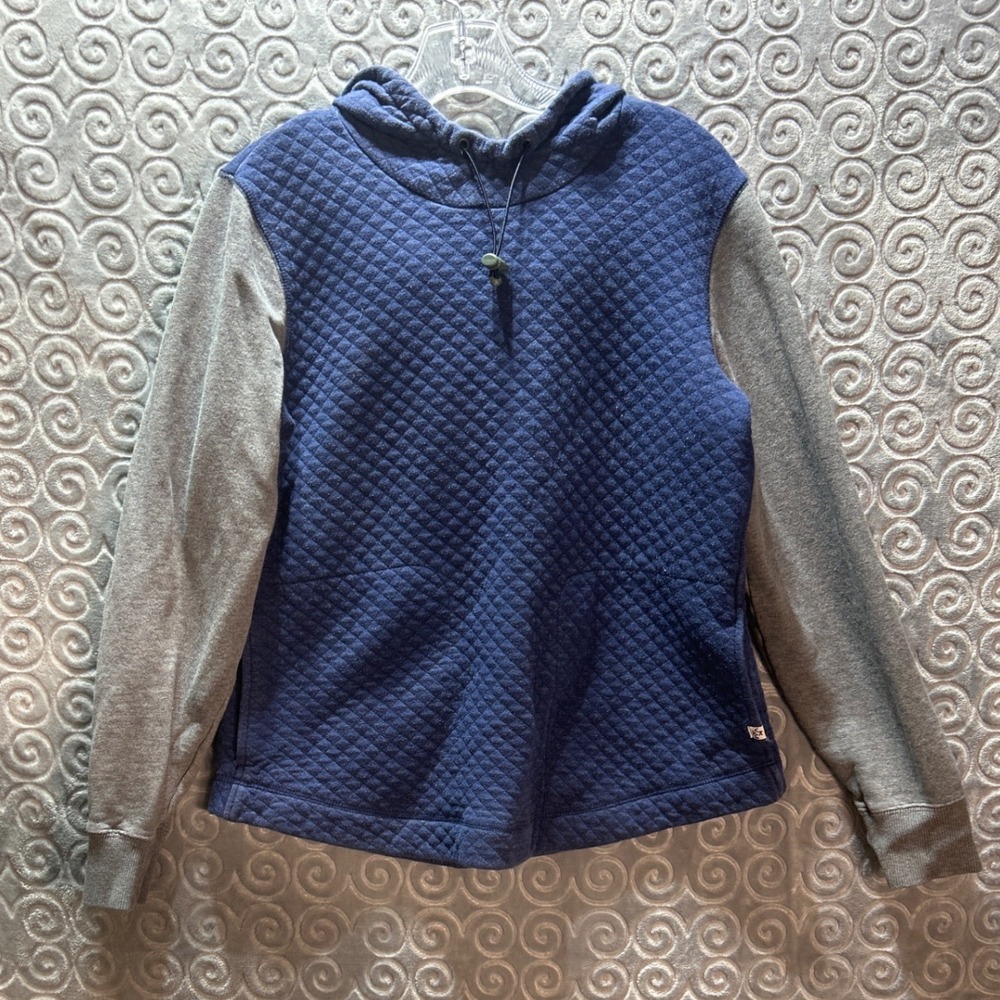 Kavu Quilted Hoodie Blue Grey Two Tone Pullover Hooded Sweatshirt Size Medium
